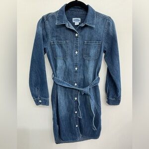Old Navy Long Sleeve Belted Denim Dress Girls Sz 10/12